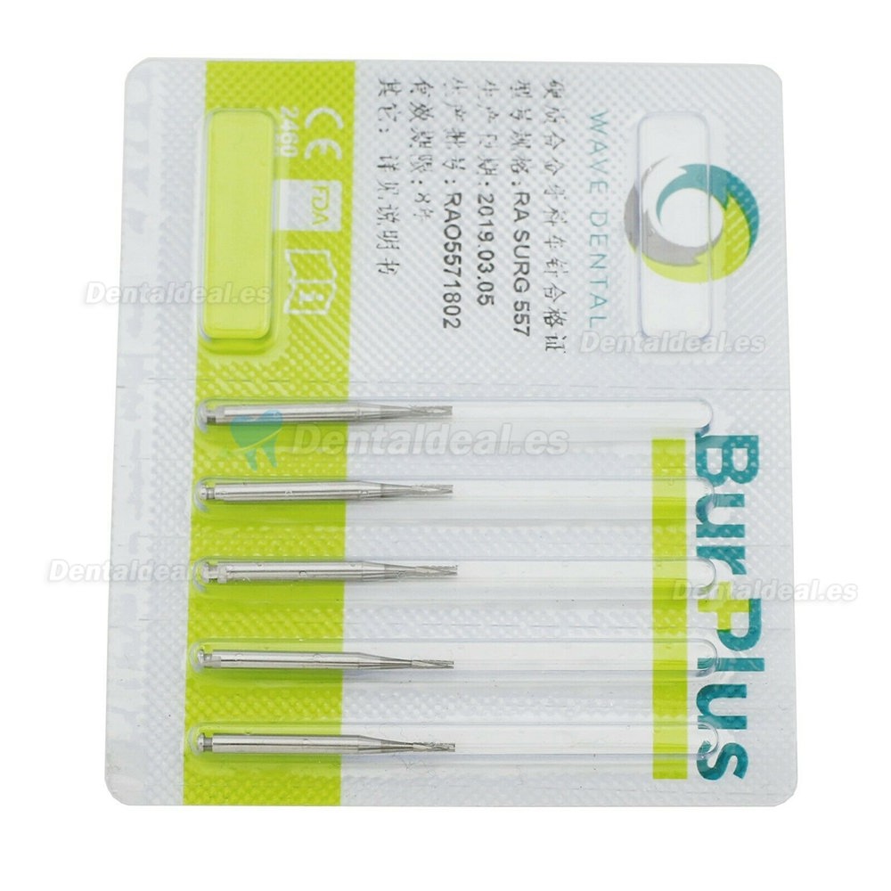 10 Pcs RA longitud quirúrgica 557 fresas fresa de carburo de fisura cónica tipo pestillo dental
